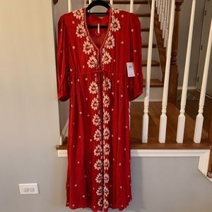 Free People Embroidered Fable Midi Dress